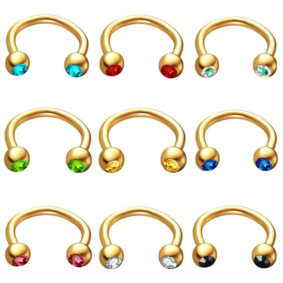 HUFEISEN PIERCING GOLD SEPTUM TRAGUS NASENPIERCING RING NASE LIPPEN KUGEL KLAR - Bild 1 von 1