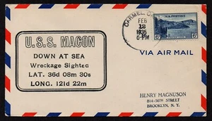 USA, SCOTT # 745, YEAR 1935 COVER U.S.S. MACON DOWN AT SEA, WRECKAGE SIGHTED - Picture 1 of 2
