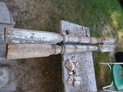 Pair lot of 2 Antique Vintage  Victorian wood  Columns turned Post porch - Image 1 of 4
