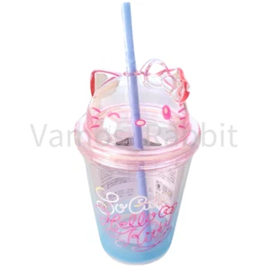 NEU Hello Kitty Becher mit Strohhalm 11oz Pink Blau Sanrio Universal Studios Japan - Bild 1 von 5