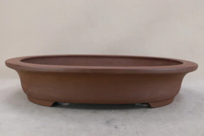 Japanese Bonsai Pot Tokoname HOKUZAN 18.3"(46.5cm) Brown Unglazed Oval I328 - Image 1 of 4