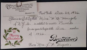 Brentano's Bookstore New York City Coupon 1926 Original Hough Christmas 5th Ave - Picture 1 of 9