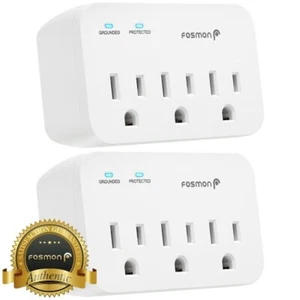 Fosmon [2 PACK][ETL] 3 Outlet 1200J Surge Protector Wall Tap Outlet Plug Adapter - Picture 1 of 7