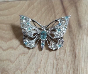 Broche de mariposa vintage de plata de ley 925 con pedrería azul 7,65 g - Imagen 1 de 4