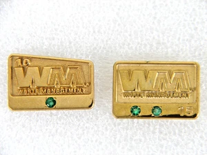 Vintage 1/10 10K Waste Management 10 15 Year Service Award Pin Set - Picture 1 of 3