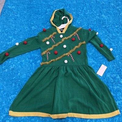 Vestido midi con capucha árbol de Navidad oropel Mad Engine para jóvenes niñas nuevo con etiquetas talla mediana Foto 1 de 4
