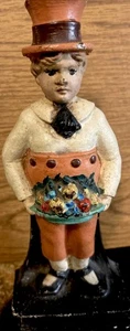 Boy Carrying Fruit Basket Antique Cast Iron Door Stop Unmarked 9x4”RARE - Picture 1 of 11