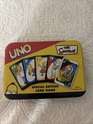 2003 The Simpsons UNO Card Game Special Edition Tin  Mattel 112 Cards Complete - Image 1 of 4