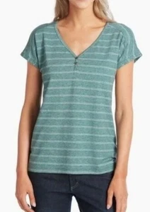 Kuhl Women's Lisette Short Sleeve Lagoon Stripe UPF 50+ Hiking Outdoor Top XL - Picture 1 of 7