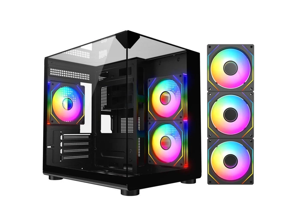 Computadora para juegos hágalo usted mismo ARGB-DC100-BK negra doble USB3.0 vidrio templado Micro ATX C Foto 1 de 4