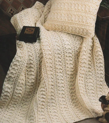 Crochet Afghan Pattern WELCOME HOME Fisherman Style Afghan with Pillow - Image 1 of 2