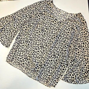 Krazy Kat leichtes Oberteil Bluse Leopardenmuster V-Ausschnitt Glockenärmel Damen 2X - Bild 1 von 6