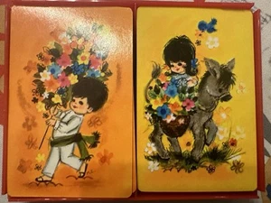Vintage MCM Hallmark Bridge Spielkarten 1970 2 Decks Esel Bluebird Blumen - Bild 1 von 6