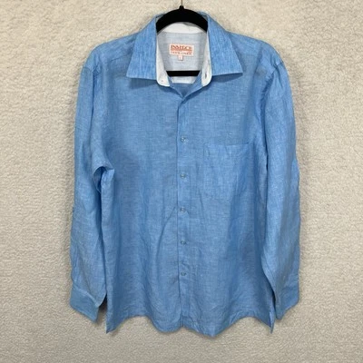 Inserch Collezione Shirt Men’s L Blue Button Up Long Sleeve Linen Roll Tab Beach - Image 1 of 4