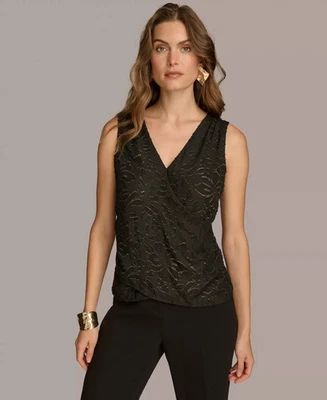 Top para mujer Donna Karan New York talla XS metálico floral envolvente sintético Foto 1 de 4