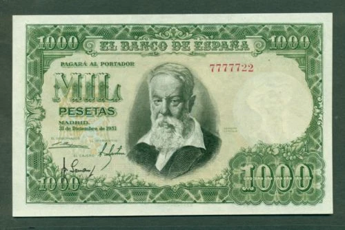 SPAIN 1000 PESETAS P143 1951 W/O PREFIX SOROLLA PAINTING EURO AUNC RARE BANKNOTE - Image 1 of 1