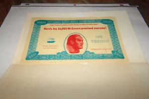 Vintage George McGovern Tom Eagleton Campagna Soldi McGovern $10000 promessa 1972 - Foto 1 di 9