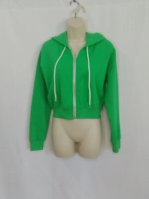 Suéter feminino Forever 21 pequeno verde com capuz zíper completo cropped manga longa - Imagem 1 de 4