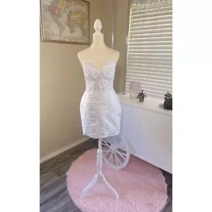 Strapless Tight Homecoming Dress with lace appliqué and rhinestones - Picture 1 of 6