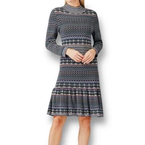 Shoshanna XL Blue Fair Isle Sweater Dress Knit Pullover Long Sleeve Winter Boho - Picture 1 of 10