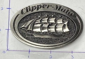 USA VINTAGE 1970er **CLIPPER-MATO** FIRMA WERBUNG GÜRTELSCHNALLE Zinn - Bild 1 von 5