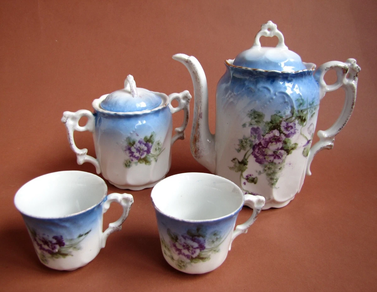 Tea For One Set Thé 3 Pièces En Porcelaine Avec Théière + Tasse + Soucoupe 14 Cm Bleu