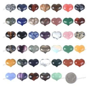 25mm Rock Gemstone Healing Crystal 1 inch Mini Puffy LOVE Heart Pocket Stone - Picture 1 of 106