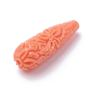 2 perle di corallo sintetico colorato decorate traforate lacrima goccia salmone chiaro - Foto 1 di 4