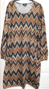 VESTIDO TACERA Marrón Gris Negro ZIG ZAG Estampado Suave TEJIDO elástico 2x Nuevo con etiquetas - Imagen 1 de 3