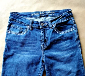 Zenim 4 Denim Bermuda Stretch Shorts Mid-Low Waist Size 27 Embroidered Studded - Picture 1 of 19