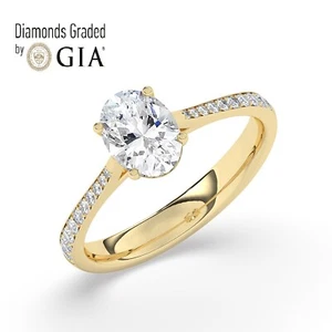 Oval Solitaire 18K Yellow Gold Engagement Ring, 0.50 ct, Natural GIA - Picture 1 of 21