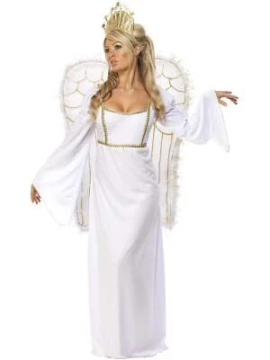 Angel Costume Xmas Christmas White Fancy Dress Festive Nativity Gold Trim - image 1 of 4
