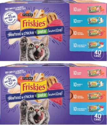 Purina Friskies Pate Seafood&Chicken Variety Pack, Wet Cat Food, 5.5 oz, 80 Pack - Image 1 of 4