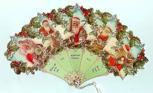 Vintage,Victorian SANTAstar CHRISTMAS greeting card fan - Picture 1 of 1