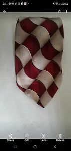 Geometric Pattern 100% Silk Red /Tan Cambridge Classic Print Italy NWOT - Picture 1 of 5