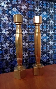 Unusual Antique Vintage Brass Bronze Hexagonal Candlesticks ~ VGC - Picture 1 of 7