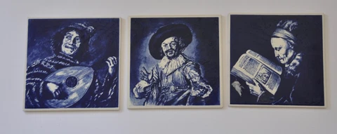 3 vintage deft-style blue approx 6"/ 15 cm square ceramic tiles Made In Germany Cover