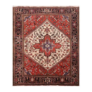 5'3" x 6'4" Hand Knotted Wool Herizz Vegetable dyes Oriental Area Rug Ivory - Picture 1 of 9