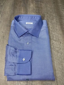 New ZILLI $1250 Blue Textured 100% Cotton Dress Shirt 44 / 17.5 - Picture 1 of 3