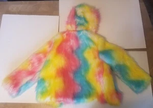 XL Kids RAINBOW FHILLINUO FAUX FUR HOODED COAT JACKET PRIDE - Picture 1 of 13