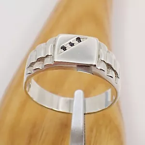 Round Natural Australian Sapphire Signet Ring Genuine 925 Sterling Silver, R3066 - Picture 1 of 8