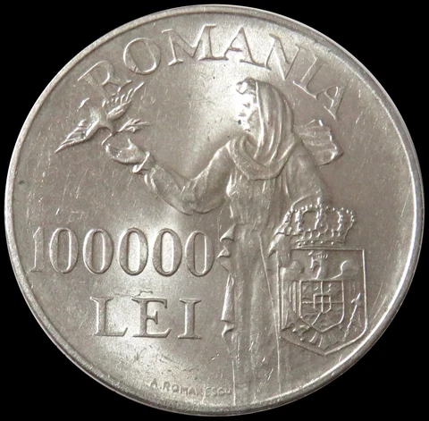 1946 SILVER ROMANIA 100,000 LEI MIHAI I COIN ABOUT UNCIRCULATED Cover