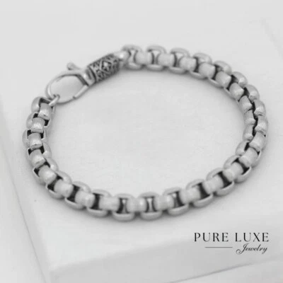 Brazalete de cadena de caja redonda de acero inoxidable de 8,5" plateado de 8 mm para hombre clásicos *CAJA Foto 1 de 2