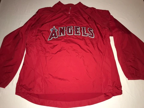 MLB ANGELS MAJESTIC COOL BASE 1/4 ZIP WINDBREAKER MENS 2XL *Removable Sleeves Cover