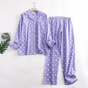 Womens Cotton Sleepwear Pajamas Set Long Sleeve Tops Trouser Home Wear Pj Suits - Picture 1 of 33
