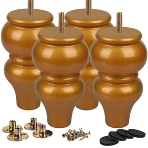 6 inch / 15cm Wooden Furniture Legs 4PCS Gold Soild Wood Spindle Bun Feet wit... - Picture 1 of 6