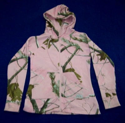 女式“Realtree Girl”粉色迷彩连帽衫 - 前拉链 - S 码 — 第 1/4 张图片