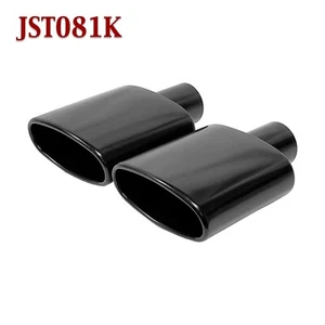 JST081K PAIR 2.25" Black Stainless Oval Exhaust Tips 2 1/4" Inlet 6" Long - Picture 1 of 2