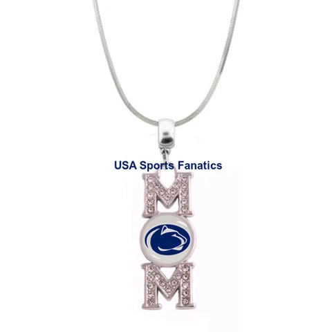 Penn State Nittany Lions MOM Necklace With Rhinestones On A 925 SS Snake Chain Cover