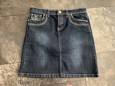 FALDA VAQUERA BACCINI NUEVA SIN ETIQUETAS LAVADO OSCURO DENUM TALLA 8 WESTERN BLING 5 BOLSILLOS CORTA Foto 1 de 4